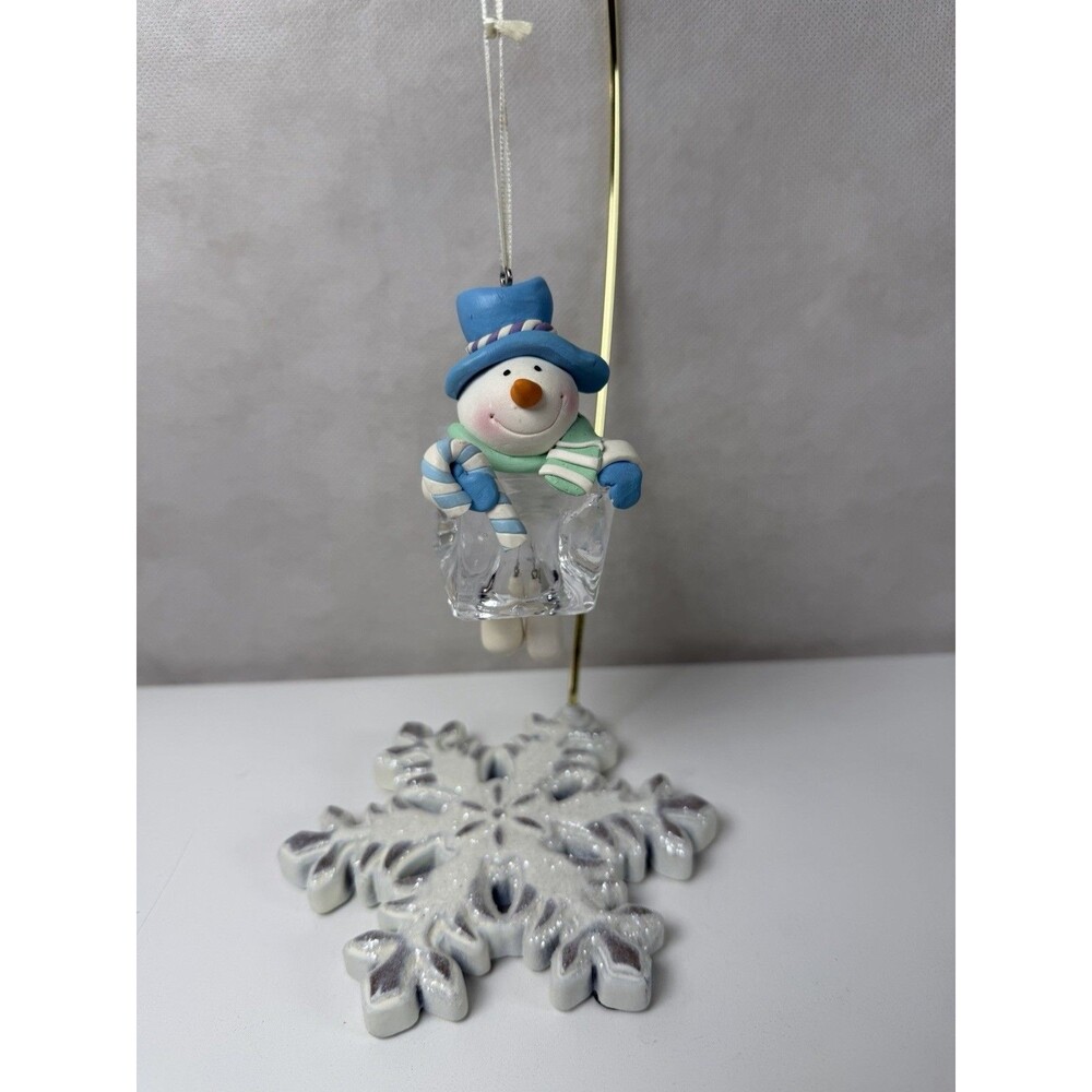 Cracker Barrel Snowman Ice Cube Ornaments Set of 2 Acrylic Christmas Resin